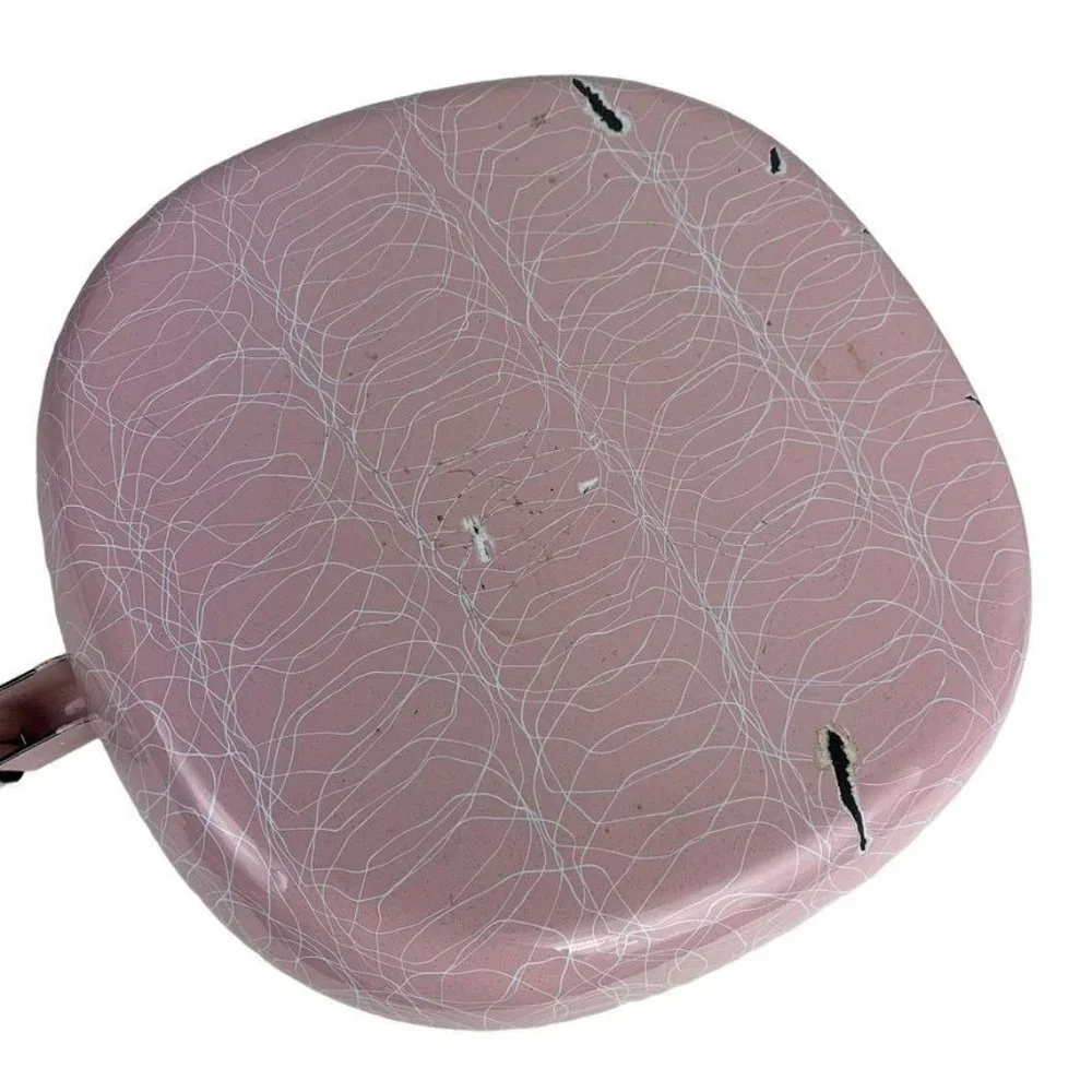 Vintage Serendipity Enamelware Pink Black Spaghetti Fry Pans Lot of 2 Midcentury